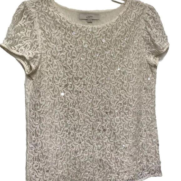 LOFT Tops - Loft Women’s Blouse Size M Beige Short Sleeve